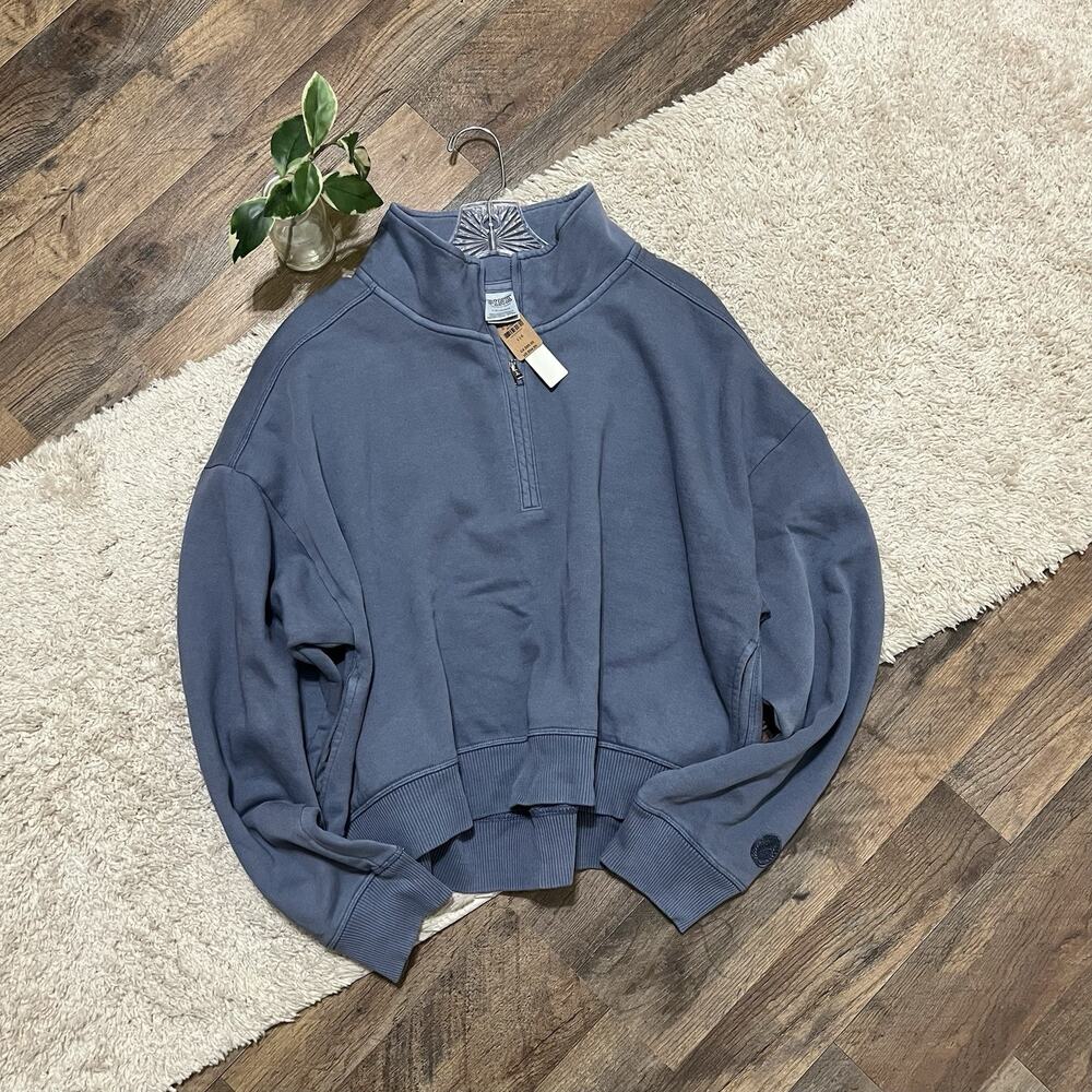 Victoria's Secret PINK Size Large Blue Quarter Zip Pullover Sweatshirt NWT